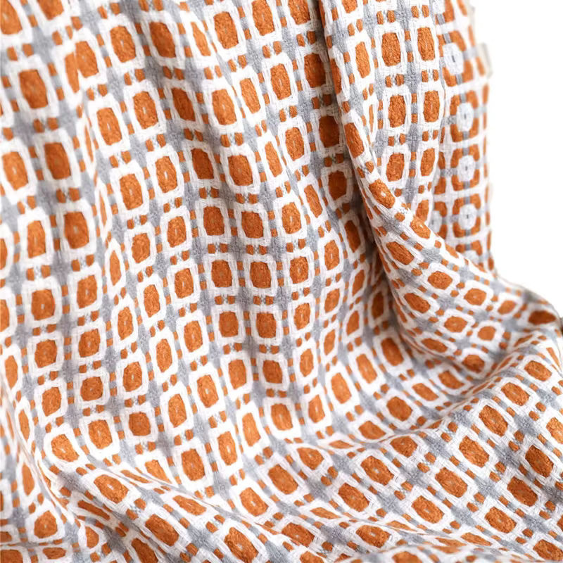 Inyahome Klassische Hahnentritt Plaid Decke mit Quasten, Gestrickte Kuscheldecke in Grau und Orange - Bild 4