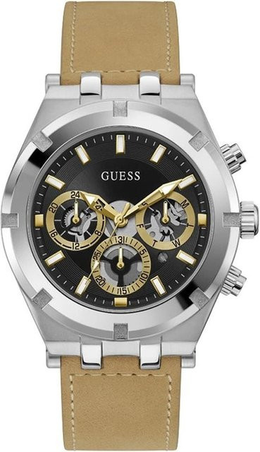Guess Armbanduhr, Quarz, Edelstahl, Leder, Schwarz, 44 mm, Herren - Bild 1