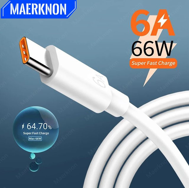 USB Typ-C Schnellladegerät Kabel 66W 6A in Weiß für Samsung, Realme, Xiaomi, Huawei und POCO - Bild 1