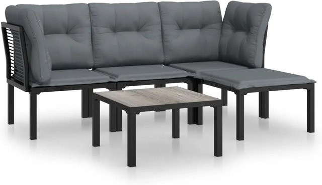 vidaXL 5-tlg Garten-Lounge-Set in L-Form aus Poly Rattan und Metall, Schwarz und Grau, inklusive Polster und Couchtisch - Bild 1