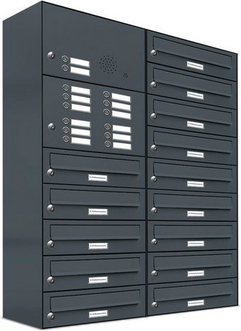 AL Briefkasten für 14 Parteien, Aufputzmontage, grau, B/H/T: 76,6 x 103,5 x 27,5 cm - Bild 1