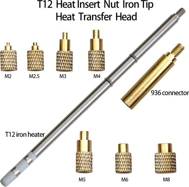 QUECOO Wärmeeinsatz Mutter Eisen Set für T12 Lötkolben mit Innengewinde M2-M8 aus Messung in Gold und Messing für 3D-Druck Zubehör - Bild 1