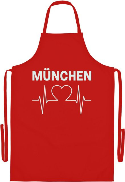 Grillschürze multifanshop München rot mit Herzschlag-Druck in Weiß - Bild 1