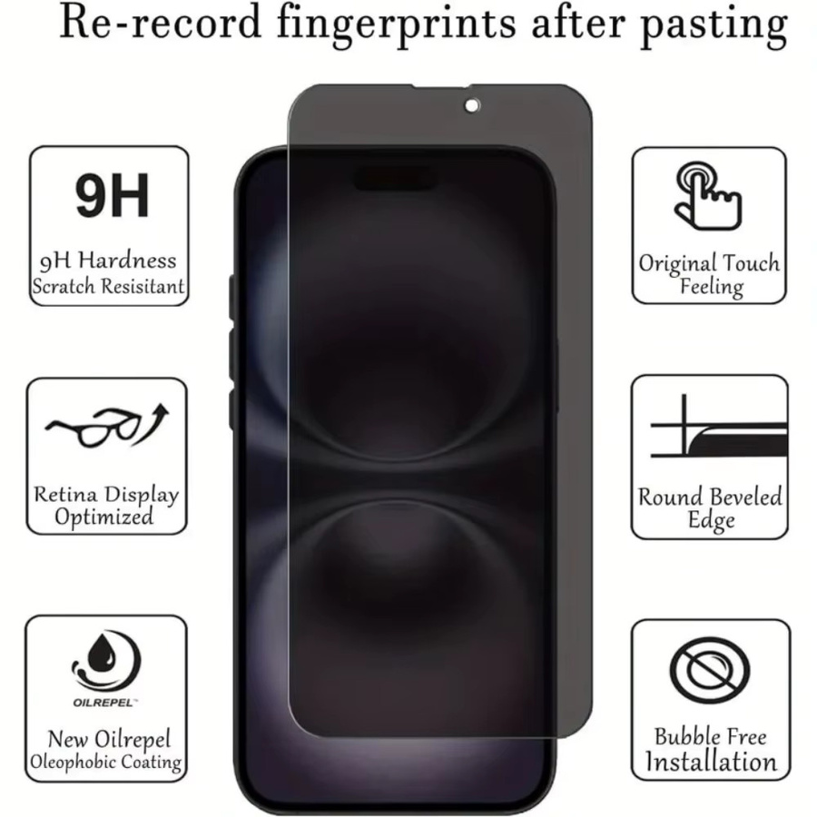 6-in-1 Anti-Peeping Displayschutzfolie mit Kameraobjektivschutz für iPhone 11 12 13 14 15 16 17 Pro Max Plus und Air - Bild 3