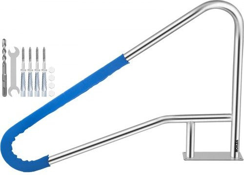 VEVOR Pool Handlauf aus rostfreiem 304 Edelstahl in Silber mit blauem Griffschutz, B/H: 139,7 x 81,3 cm - Bild 1