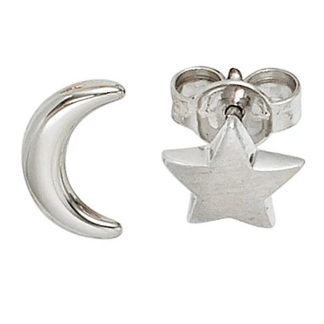 Colfem Ohrstecker Mond Stern, 925 Sterling Silber, mattiert, Unisex - Bild 1