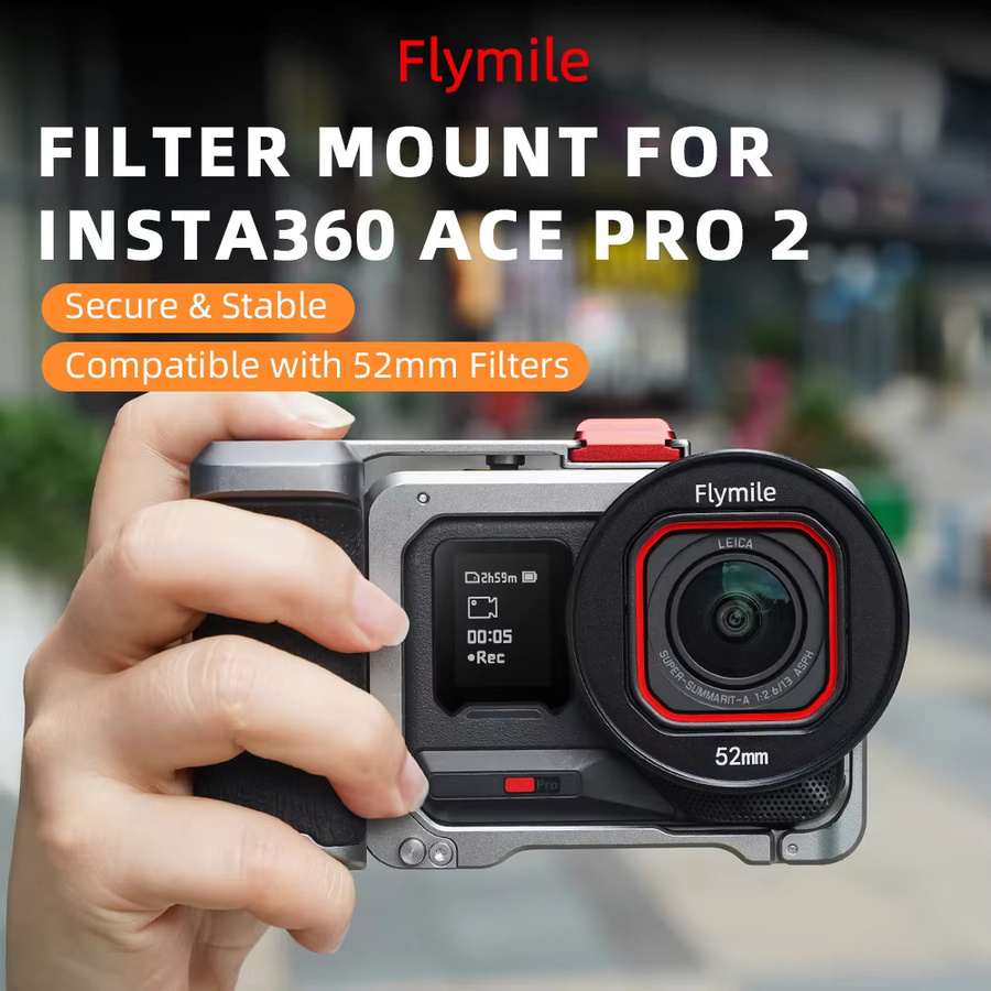 Griff Grip Kit für Insta360 Ace Pro und Ace Pro 2 aus Aluminiumlegierung mit buntem 49/52mm Objektiv Filter Adapter Ring Zubehör Set - Bild 2
