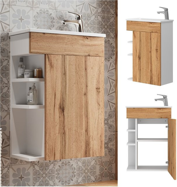 Vicco Badmöbel-Set Amadeo 2-teilig in Eiche mit Waschbecken und Waschtischunterschrank - Bild 1