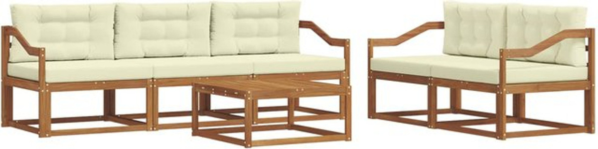Modernes Outdoor-Sofagarnitur Set aus Akazie mit 6 Teilen und Kissen in Natur und Beige von vidaXL - Bild 1