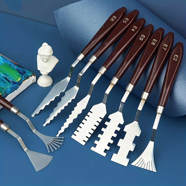 9-teiliges Künstler-Palettenmesser-Set mit gravierten Holzgriffen aus Edelstahl für Öl- und Acrylmalerei - Bild 1