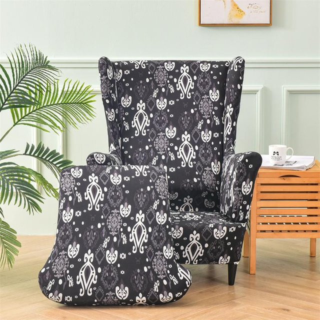 Bestbags 2-teiliges Set elastische Stuhlbezüge mit Grafik-Print für Einsitzer-Ohrensessel, Multicolor - Bild 1