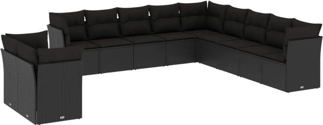 vidaXL 11-tlg Garten-Sofagarnitur aus Polyrattan in Schwarz mit UV-beständigen Kissen Modell 39 - Bild 1