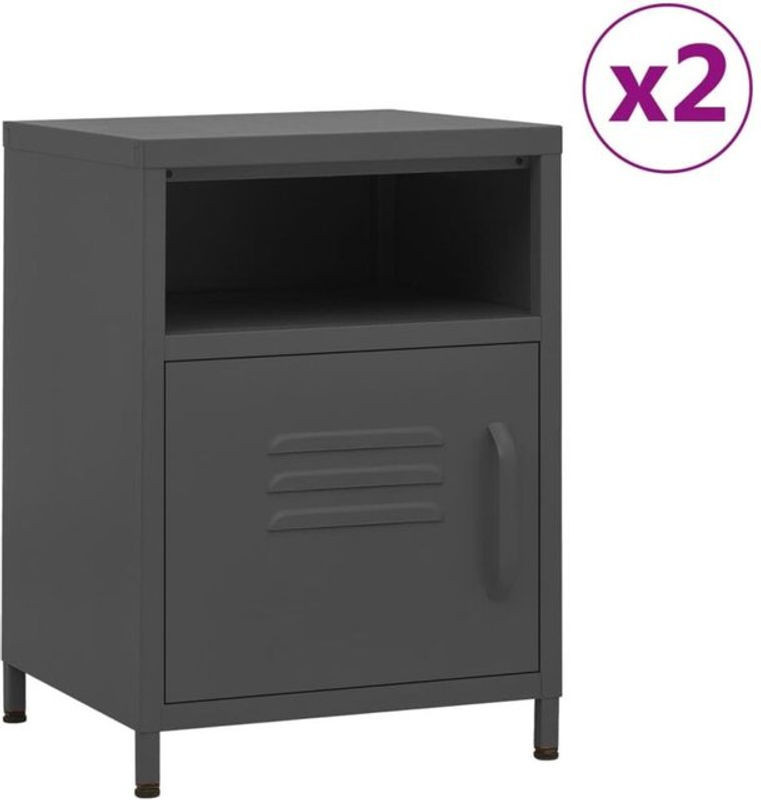 Vidaxl Set aus 2 Nachttischen im Industrial Design aus Stahl, Anthrazit, B/T/H: 35 x 35 x 51 cm - Bild 1