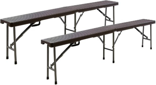 VCM 2er Set Klappbank in Rattan-Optik in Braun als Partybank und Bierbank für den Garten, B/T/H: 180 x 25 x 43 cm - Bild 1