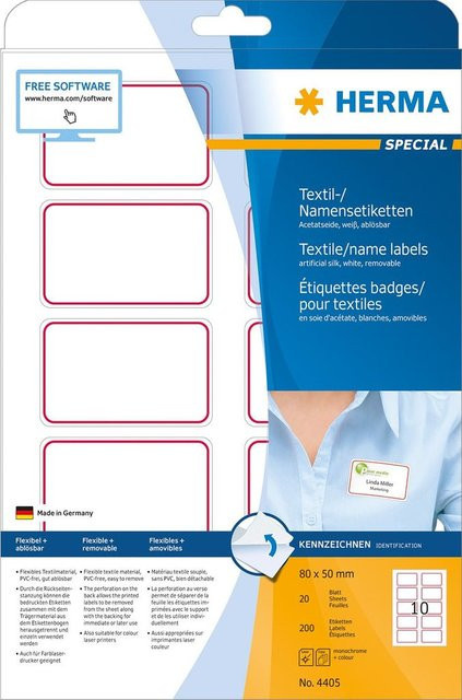 Herma Namens- und Textiletiketten selbstklebend Weiß/Rot B/H: 80 x 50 mm - Bild 1