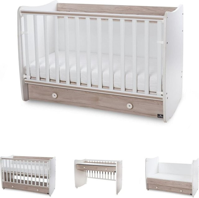 Lorelli Babybett Dream umbaubar mit Schaukelbett-Funktion, Farbe Weiß/Braun, B/H: 70 x 140 cm - Bild 1