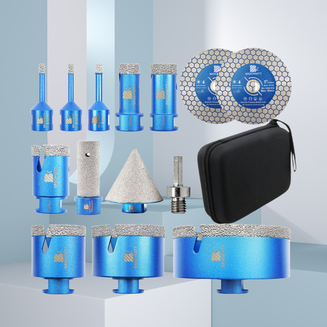 BRSCHNITT Diamantbohrer Set mit Fasenfräser und 125mm Trennscheiben für Fliesen, Granit, Marmor und Stein in Blau - Bild 1