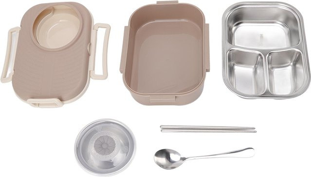 CosyHome Bento Lunchbox aus Edelstahl mit Fächern und Besteck, thermisch und auslaufsicher, Braun, 1450 ml - Bild 1