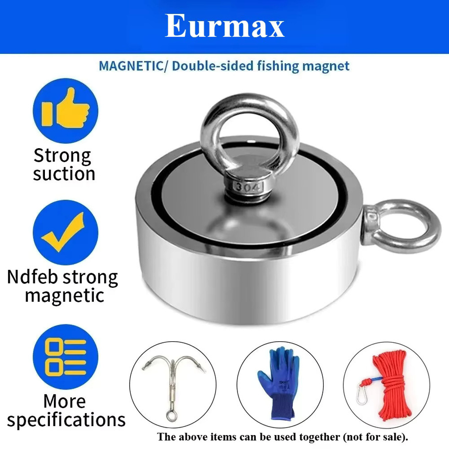 Eurmax Doppelseitiger Magnethaken LNM48/60/75 aus Stahl in Silber zum Bergung, Angeln und Tauchen - Bild 2