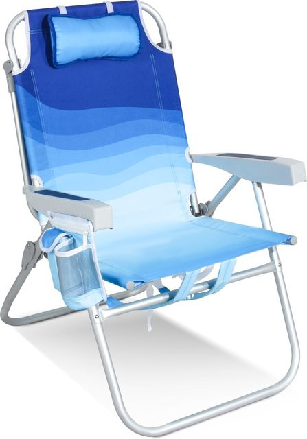 HOMECALL Strandstuhl mit Aluminiumrahmen und 5-fach verstellbarer Rückenlehne, Blau Welle - Bild 1