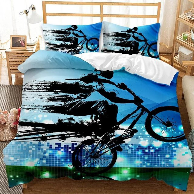 Motocross Bettwäscheset für Jugendliche mit Dirtbike-Motiv aus Mikrofaser, Mehrfarbig, B/H: 135 x 200 cm - Bild 1
