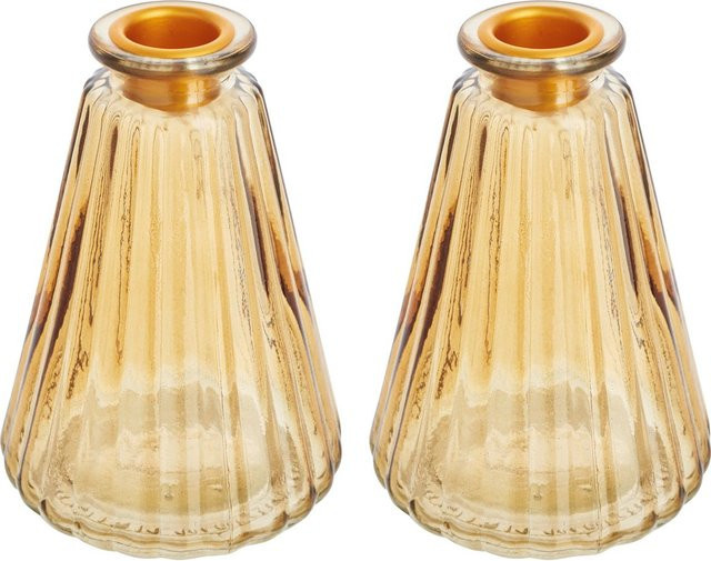 VBS Glasvase mit Kerzenhalter im Boho-Stil, bernsteinfarben, 2er-Set - Bild 1
