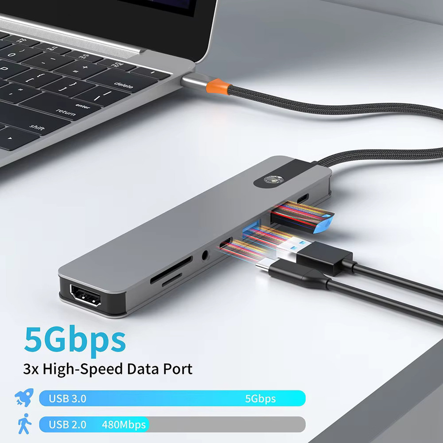 UGOURD 5 in 1 USB-C Dockingstation mit HDMI 4K 60Hz, USB 3.0, PD, SD, TF und 3,5 mm Klinke in Grau - Bild 3