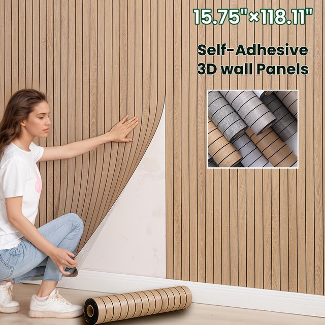 ctzsoop 3D-Wandaufkleber aus Schaumstoff in Braun, selbstklebende Wandpaneele mit Streifenmuster, Breite: 40 cm, Länge: 3 m - Bild 1