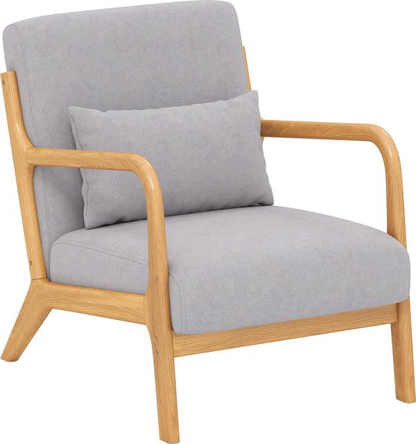 HOMCOM Loungesessel mit Armlehnen und Lendenkissen in Grau, gepolsterter Relaxsessel mit Samtoptik und Holzrahmen von Aosom - Bild 1