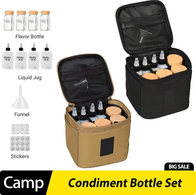 DIVEDEER Outdoor Camping Gewürzflaschen-Set mit Bambus-Holzdeckel als Ölbehälter und Gewürzbox für Picknick und Camping - Bild 1
