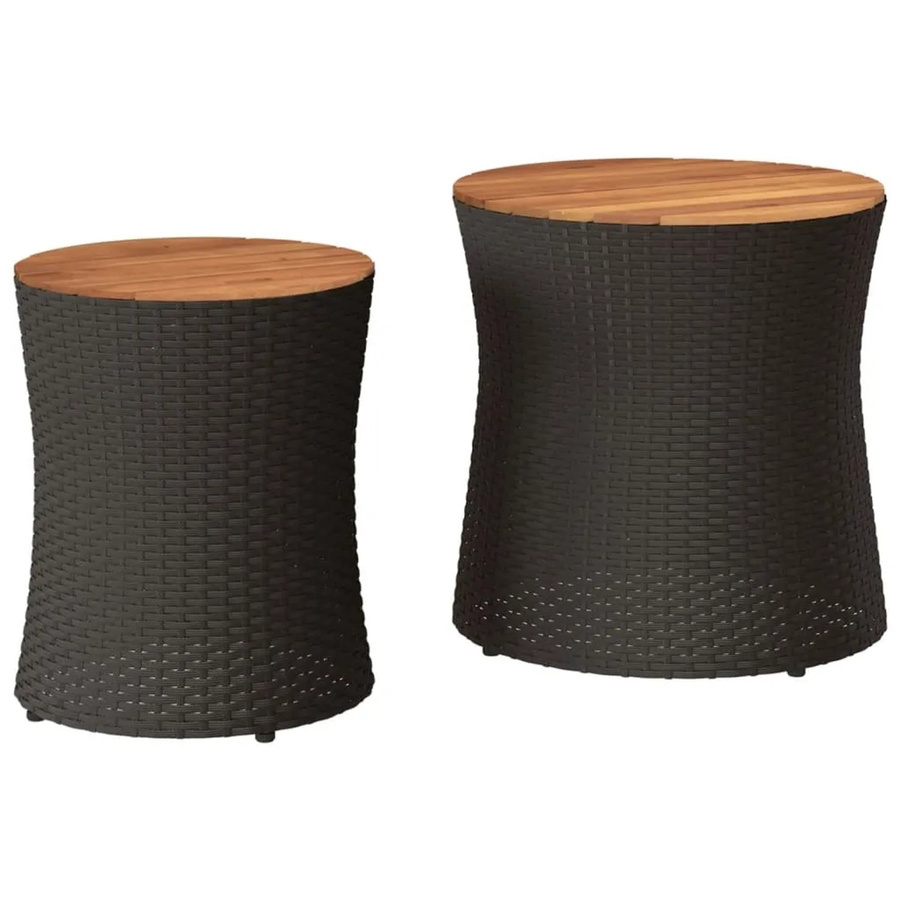 vidaXL Garten-Beistelltische Set aus 2 Stück mit Akazienholzplatte und schwarzem Poly-Rattan - Bild 2