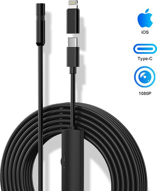 ENWOR Industrie-Endoskopkamera HD1080P mit Type-C Anschluss, Wasserdichte Rohrinspektionskamera in Schwarz, 8mm/5,5mm Objektiv für iPhone und Android - Bild 1