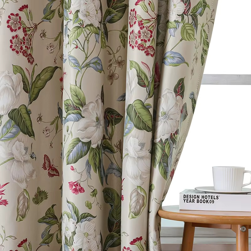 WPKIRA Verdunkelungsvorhang mit floralem Pastoraldruck in Multicolour, staubdichter und geräuschreduzierender Fenstervorhang, Breite: 160 cm, Höhe: 100 cm - Bild 2