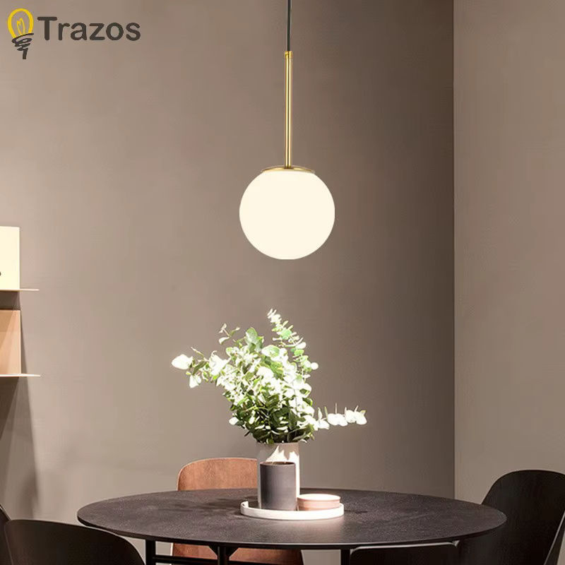 TRAZOS Pendelleuchte Nordic Design Kugelleuchte in Gold und Weiß für Esszimmer und Café - Bild 5