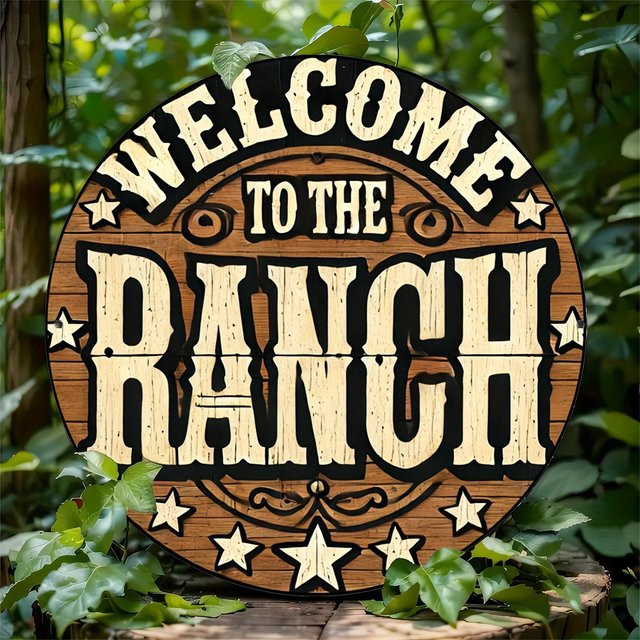 Potdemiel Rundes Vintage Aluminiumschild Welcome to the Ranch als rustikale Bauernhaus-Dekoration für Außenbereich und Garten Durchmesser: 20 cm - Bild 1