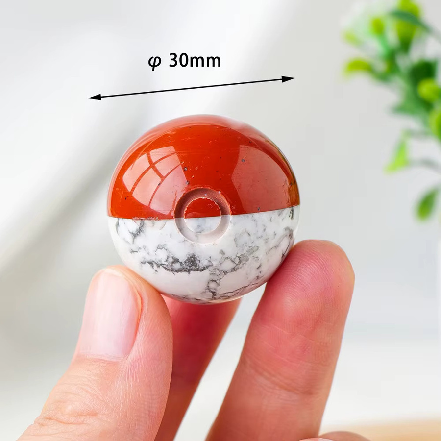 Runyangshi Heilstein Monster Ball aus Rotem Jaspis und Howlith, rote Kristallkugel Durchmesser: 3 cm - Bild 2