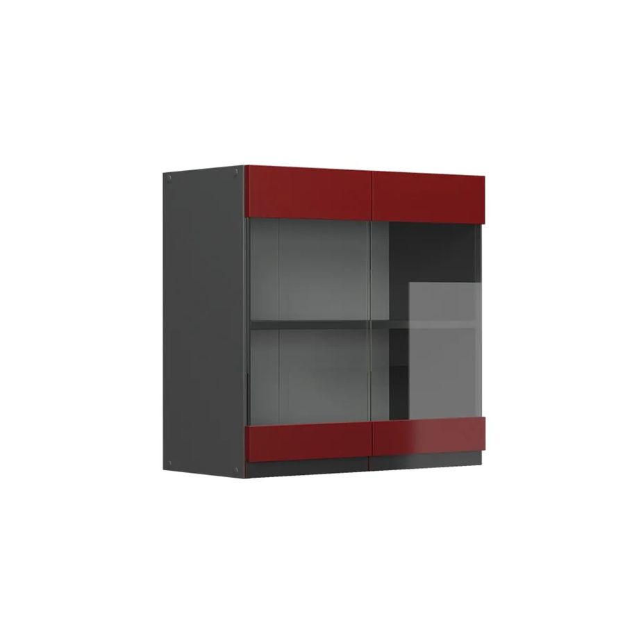 Vicco R-Line J-Shape Glashängeschrank für die Küche in Anthrazit und Rot mit Glasfronten, Breite: 60 cm - Bild 3