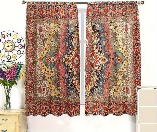2-teiliges Boho-Vorhangset von Yiran Furniture mit geometrischem Muster in Multicolour, lichtfilternd und halbtransparent, Breite: 50 cm, Höhe: 160 cm - Bild 1