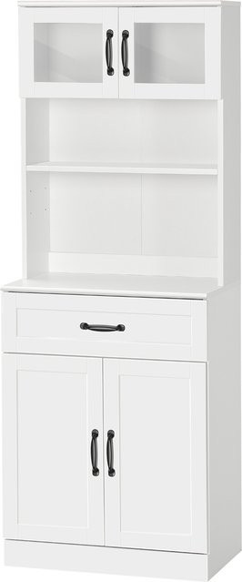 HOMCOM Buffetschrank für die Küche in Weiß mit Glastüren, Schublade und Regalfächern, B/T/H: 60 x 38 x 161 cm - Bild 1