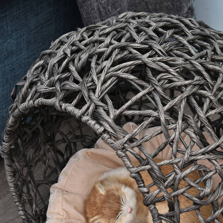 PawHut Katzenkorb aus Rattan in Silbergrau mit erhöhtem Boden B/H/L: 52 x 58 x 52 cm - Bild 4