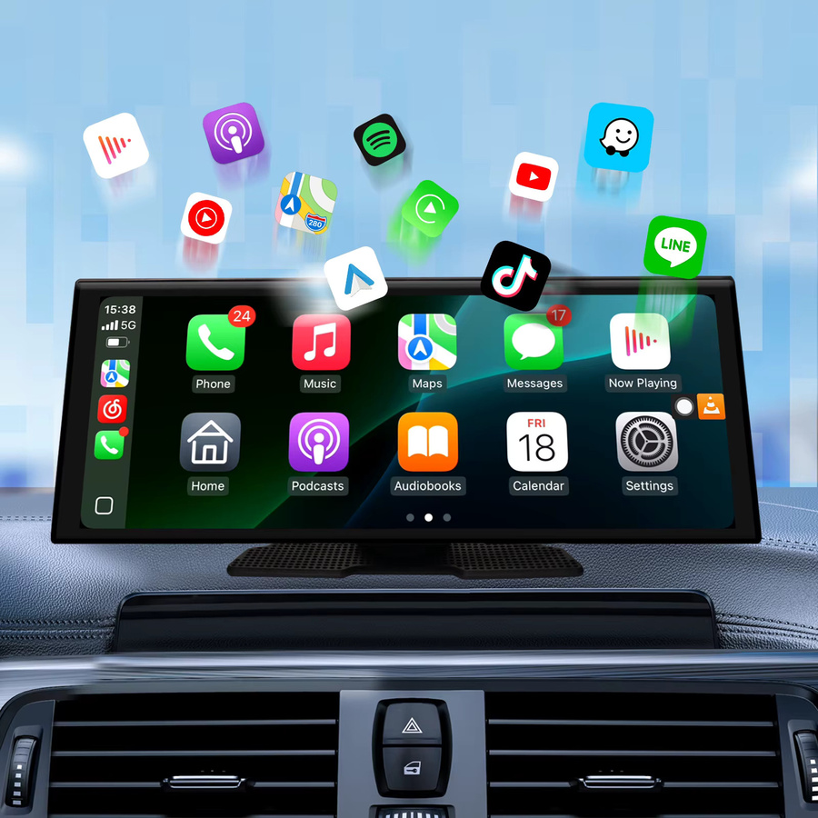 Ezonetronics Tragbares Auto-Display mit 10,26 Zoll 4K Touchscreen, Kabelloses Apple CarPlay und Android Split-Screen System, Schwarz - Bild 6