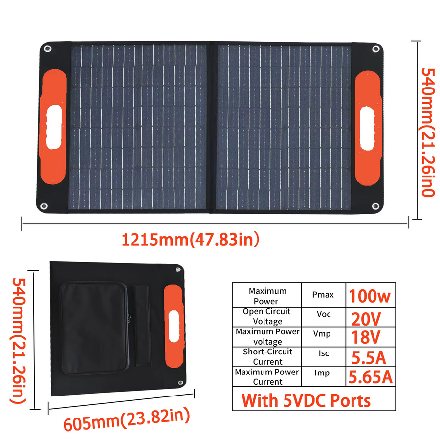 JINGYANGPV Faltbares Solarpanel 100 W mit 24% Wirkungsgrad und IP67 Wasserdichtem Schutz in Schwarz - Bild 3