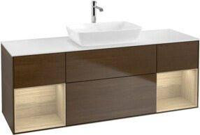 V&B Waschtischunterschrank Finion in Weiß Hochglanz mit Eichenregal Breite: 160 cm, Tiefe: 50,1 cm, Höhe: 50,1 cm - Bild 1