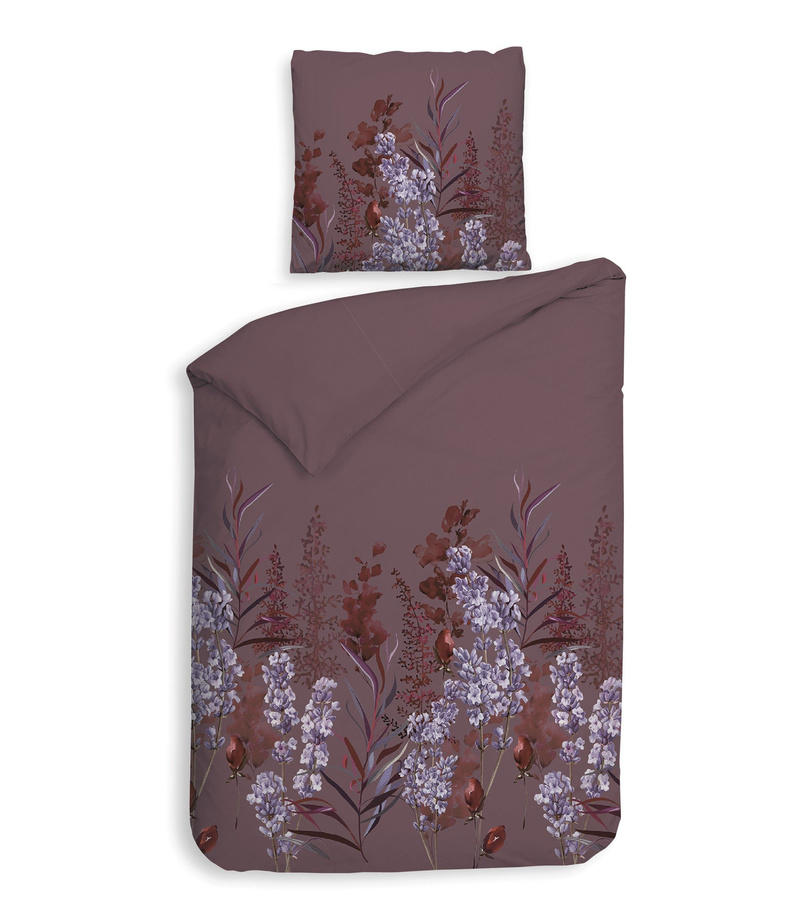 Heckett & Lane Flanell Bettwäsche Mino Purple Wiesenblumen Aubergine aus Baumwolle, B/H: 135 x 200 cm mit Kissenbezug 80 x 80 cm - Bild 1