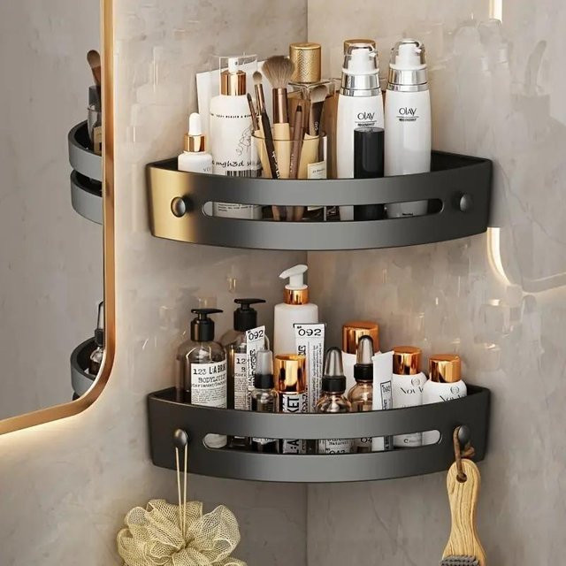 Bestbags Badezimmerregal Set aus Kunststoff für Shampoo und Küchenaufbewahrung, 2 Stück, Grau, Wandmontage ohne Bohren - Bild 1