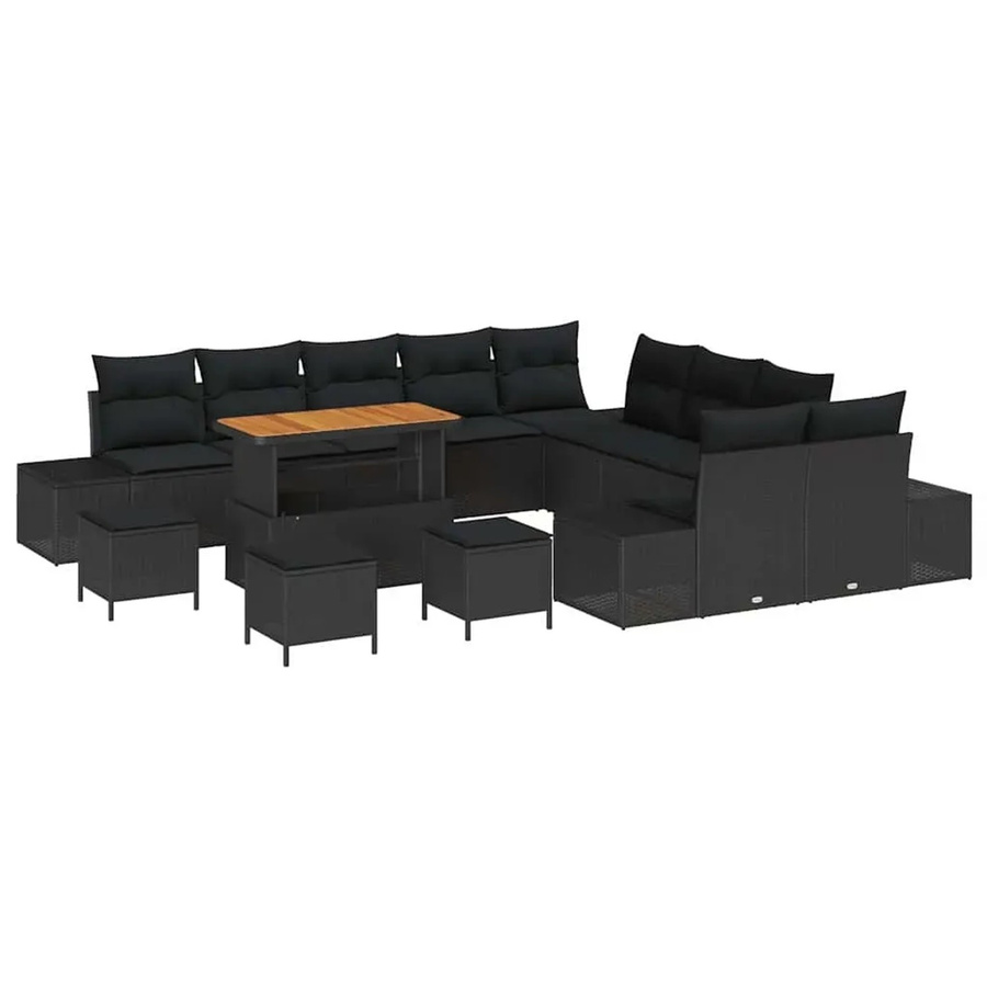 vidaXL Garten-Sofa-Set aus Poly Rattan in Schwarz mit Kissen, 14-teiliges U-Shape Lounge-Set - Bild 2