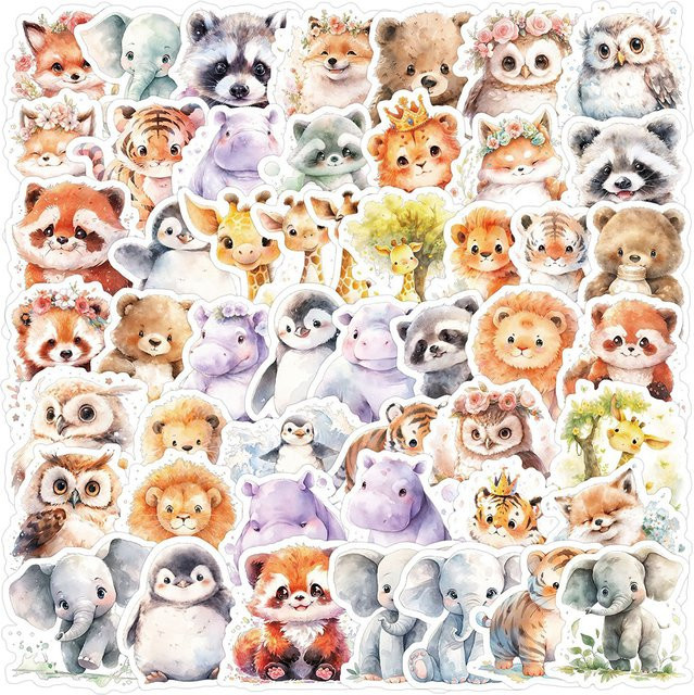 Rspctou Kawaii Aquarell-Tiersticker, Cartoon Ästhetische DIY Aufkleber, 10/30/50 Stück - Bild 1