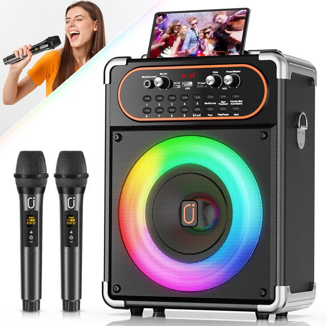 FanFun S68 Karaoke Bluetooth 5.3 Lautsprecher in Schwarz mit 2 Mikrofonen und Echo-Anpassung sowie TV-Anschluss via AUX - Bild 1