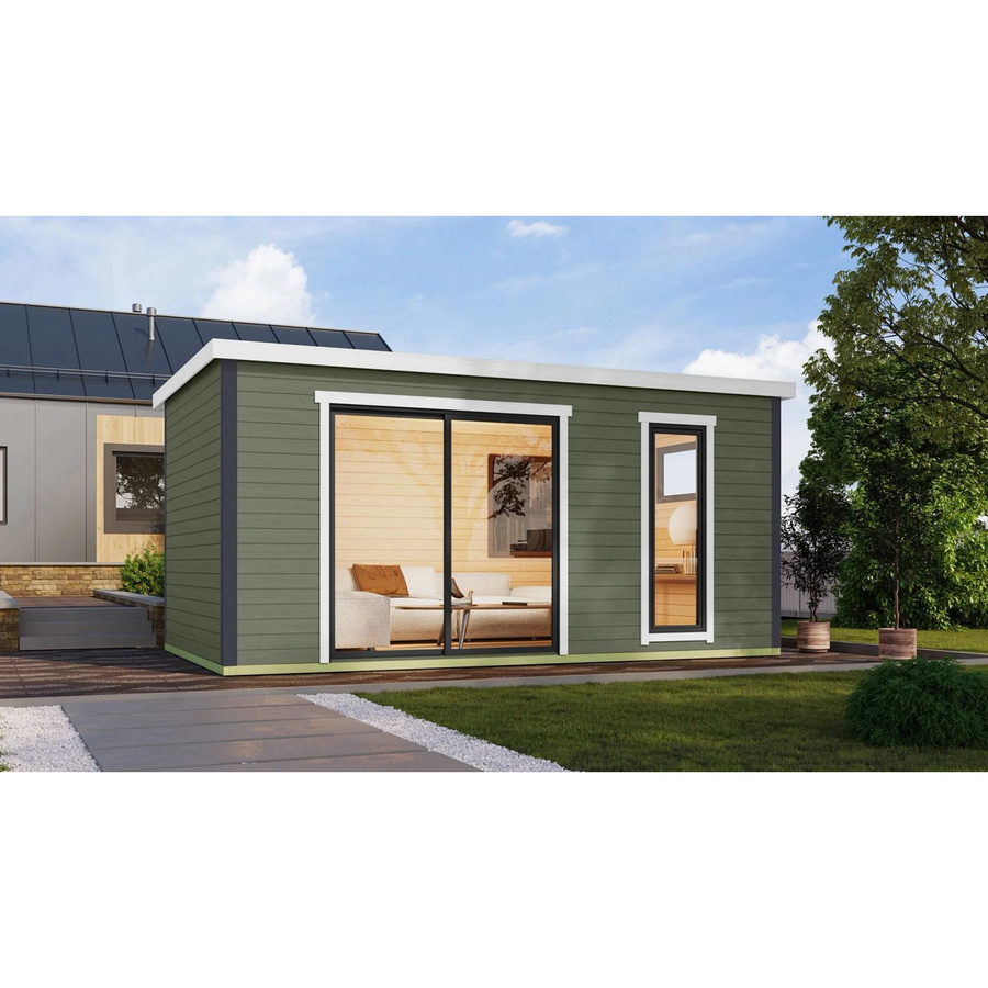 Lasita Blockbohlenhaus Austin Gartenhaus mit Flachdach in Grün, B/H/T: 525,2 x 239,4 x 315,2 cm - Bild 2