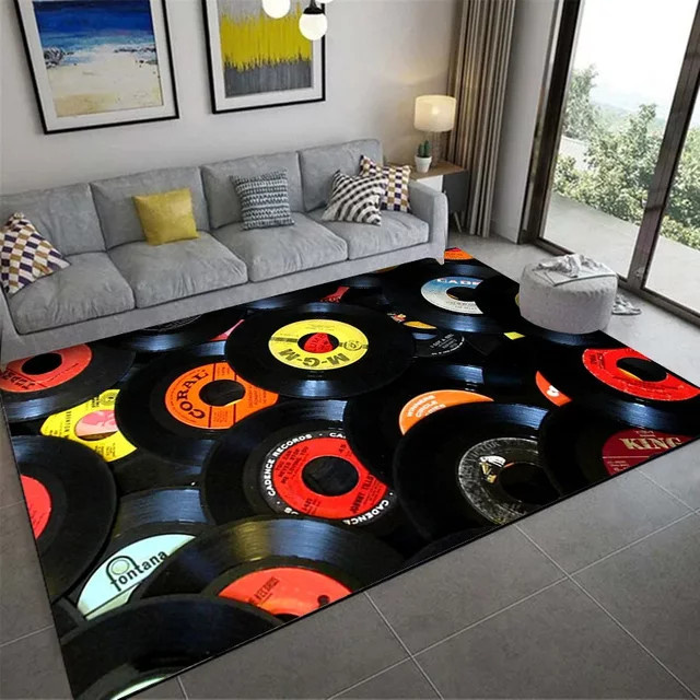 VIKAMA 3D Vinyl Schallplatte Druckteppich aus Kristall Samt in Multicolor - Bild 1